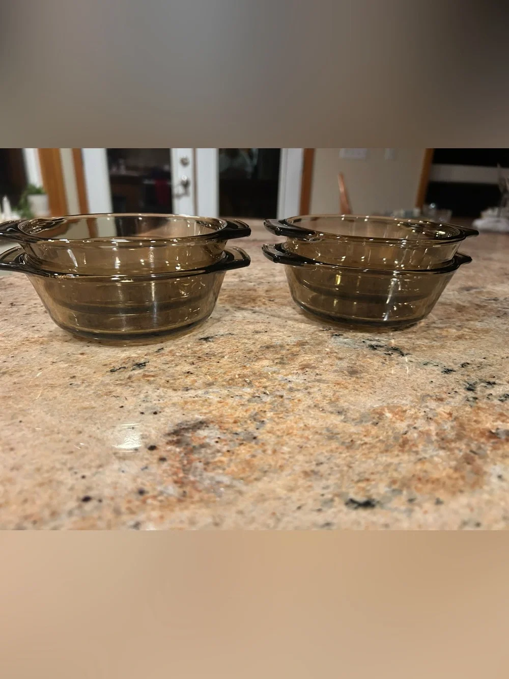 Anchor Hocking#1072 Set of 4 Amber Smoke Glass 12 oz Casserole Dishes 6.25” NWOT
